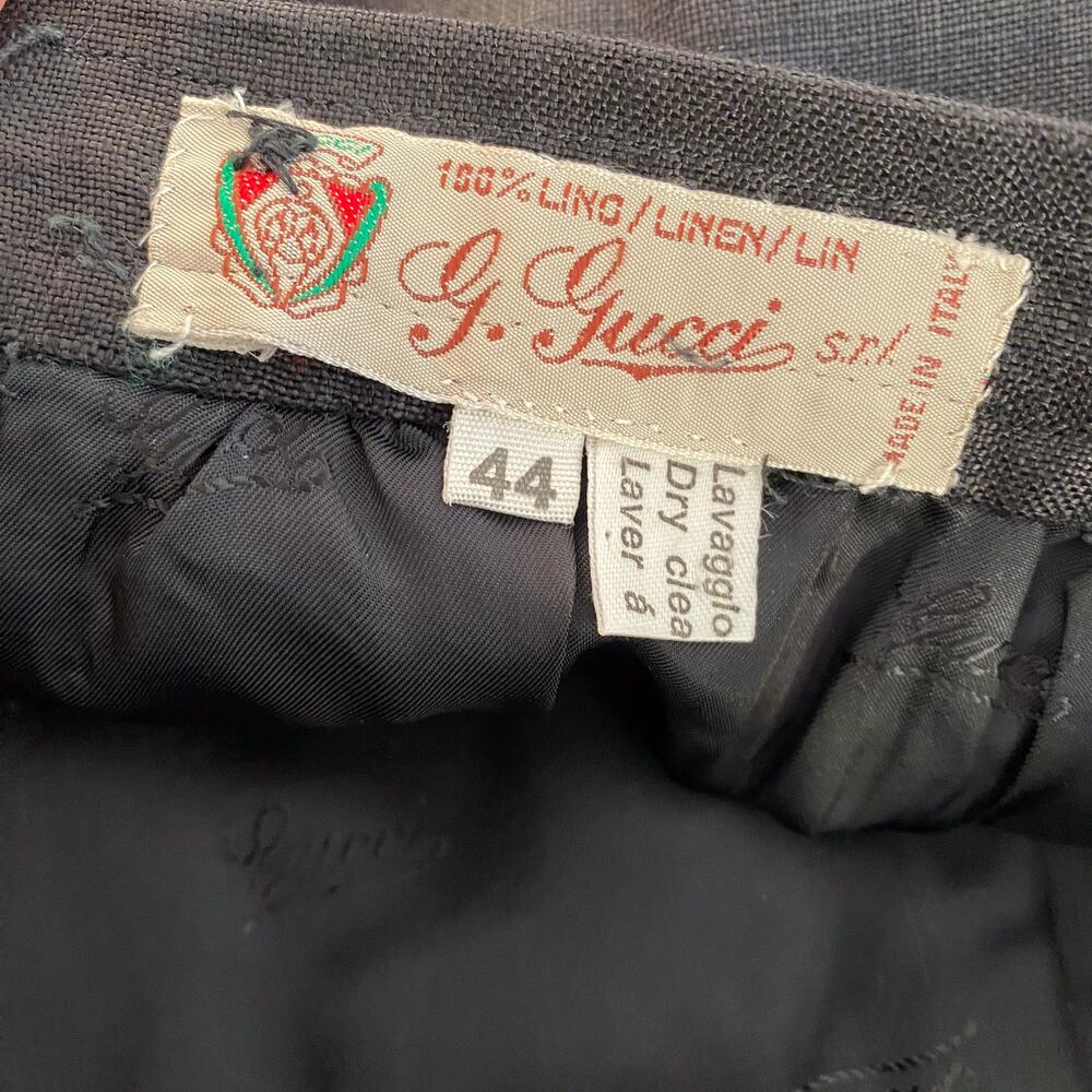Vintage Gucci Linen Pencil Skirt Women's Size 44 EUR Small 70's Pockets Black - Picture 2 of 5